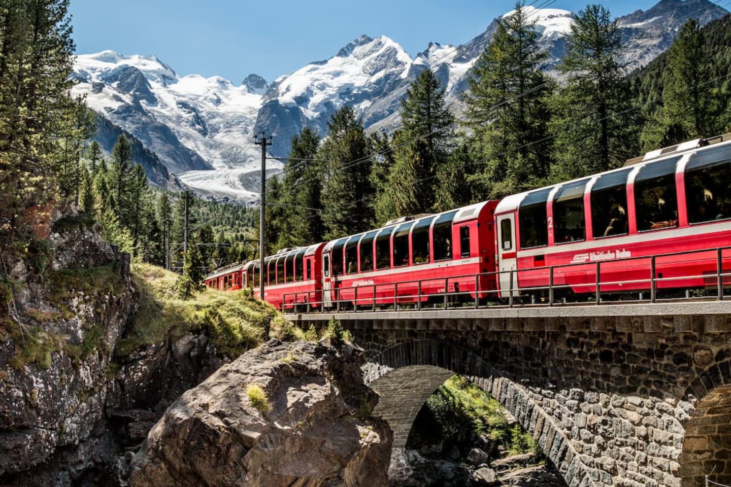 Bernina Express panoramic carriage crossing the Bernina Pass
